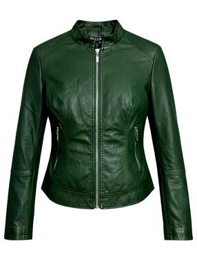 BACCINI Womens M Olive Green Vegan Leather Zip-Up Moto Bomber Jacket Zip Pockets